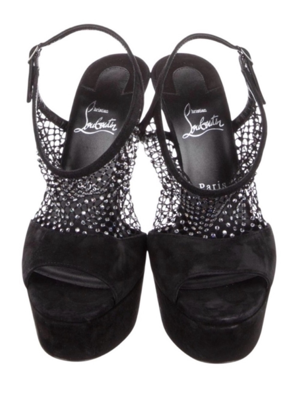 CHRISTIAN LOUBOUTIN Plougesta Alta Strass 150 Black Suede Platform Heels - Picture 5 of 11